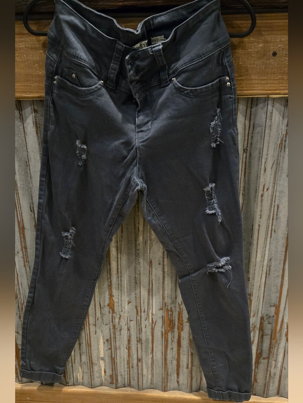 WannaBettaButt? Mid Rise Dark Green/ Denim Jeans- Juniors Size 9